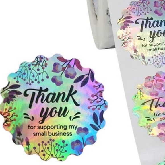 🍂PREMIUM HOLOGRAPHIC Thank You stickers-1.5 inch scalloped edge - Picture 3 of 4